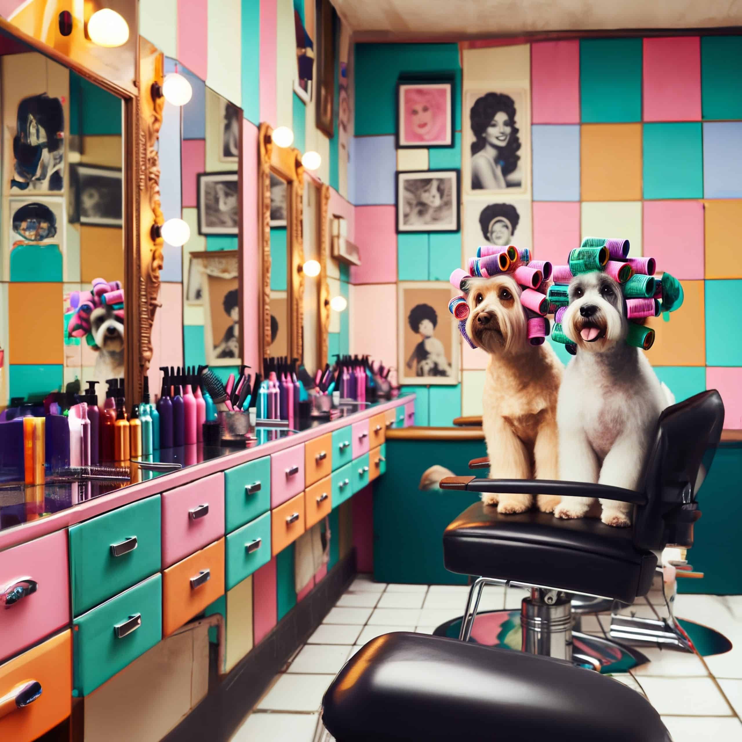 2,Dogs,With,Hair,In,Curlers,At,A,Salon